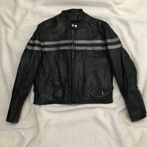 UNIK Black & Silver Leather Coat XL w Zip-Out Vest